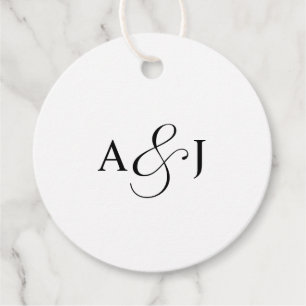 Elegant Script Monogram Formal White Wedding Favour Tags