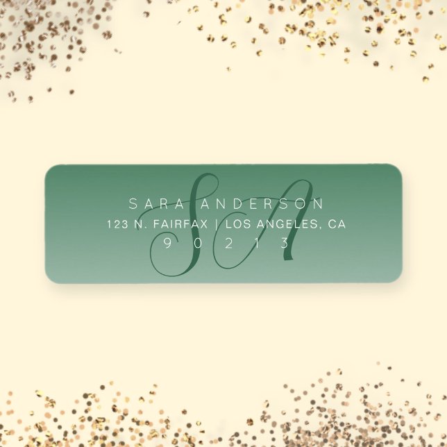 Elegant Script Monogram Green Ombre Return Address (Creator Uploaded)