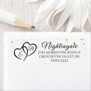 Elegant Script Monogram Hearts Gold Confetti Label