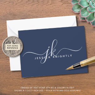 Elegant Script Monogram Initials Name Blue Card