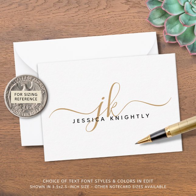 Elegant Script Monogram Initials Name Gold Black Card (Creator Uploaded)