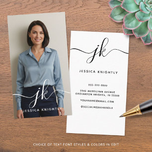 Elegant Script Monogram Logo Photo Business Card