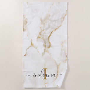 Elegant Script Monogram Marble Beach Towel