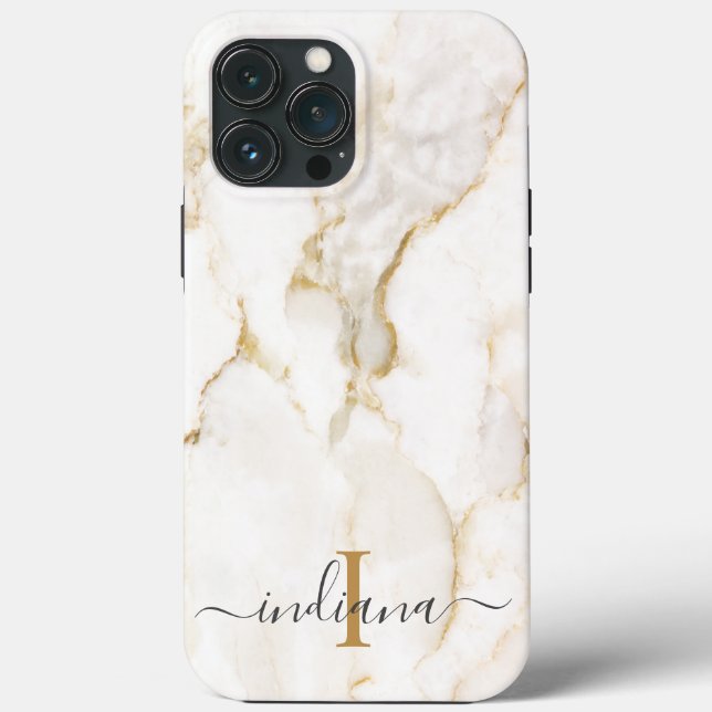 Elegant Script Monogram Marble Case-Mate iPhone Case (Back)
