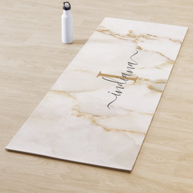 Elegant Script Monogram Marble Pattern Yoga Mat (In Situ)