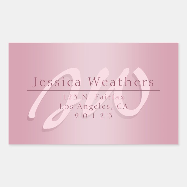 Elegant Script Monogram Mauve Ombre Return Address Rectangular Sticker (Front)