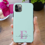 Elegant Script Monogram Mint and Lilac<br><div class="desc">Elegant and feminine iPhone case in mint green, lilac and grey, personalised with your monogram. This simple, minimalist design has a pretty and modern colour palette with bold initial and handwritten scripty typography for your name. Designed for the iPhone 11 Pro Max but will fit many other models. If you...</div>