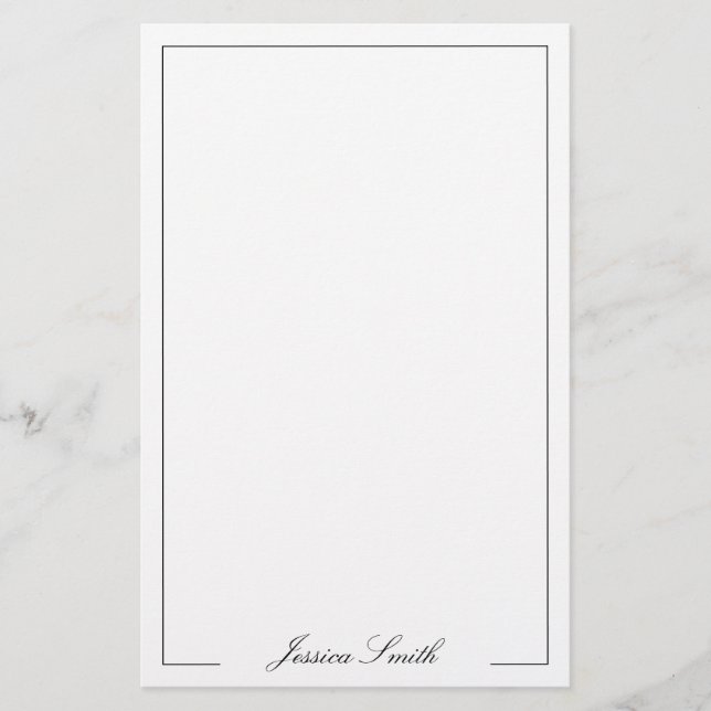 Elegant Script Monogram Name Border Stationery (Front)