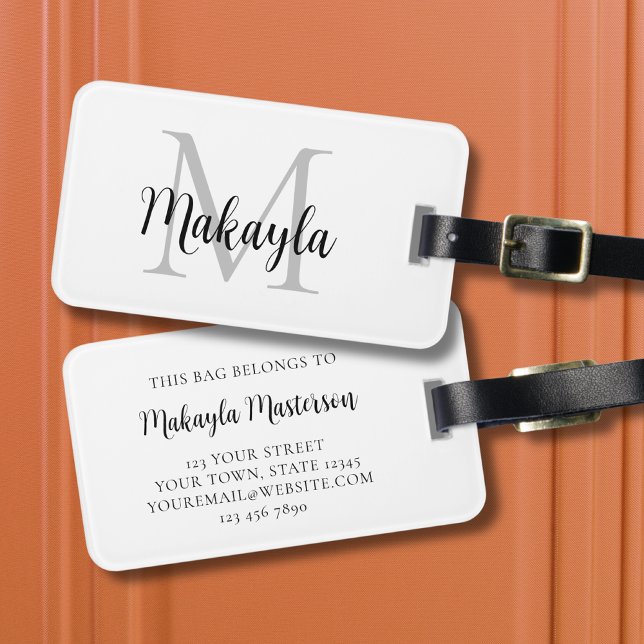 Elegant Script Monogram Name Luggage Tag (Creator Uploaded)