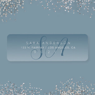 Elegant Script Monogram Ombre Blue Return Address