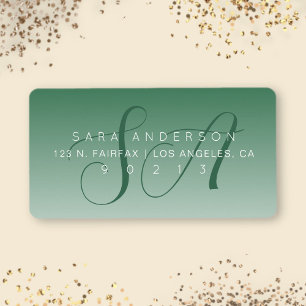 Elegant Script Monogram Ombre Green Return Address Label