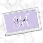 Elegant Script Monogram Pale Lavender Business Card Holder<br><div class="desc">Create your own elegant monogrammed pale lavender business card holder.
Customise the black and white personalised monogram … including font colours,  calligraphy styles and sizes.
A dark purple instead of the black would be lovely.
You can adjust the size and placement of your monogram if it is extra decorative.</div>