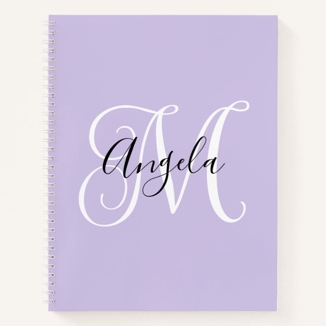 Elegant Script Monogram Pale Lavender Notebook (Front)