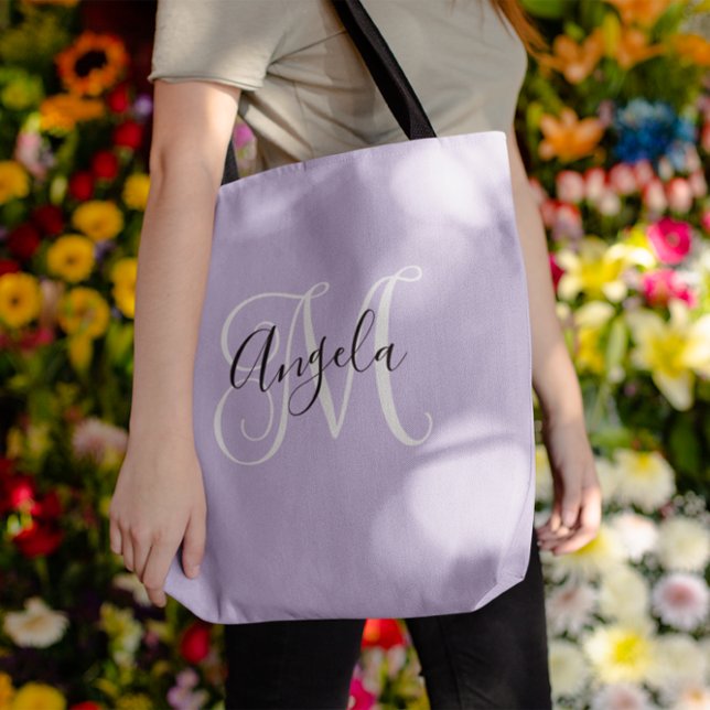 Elegant Script Monogram Pale Lavender Tote Bag (Pale Lavender Elegant Script Monogram Tote Bag)