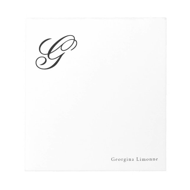 Elegant Script Monogram Personalised Notepad (Front)