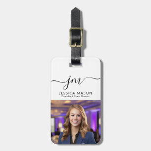 Elegant Script Monogram Personalised Photo Contact Luggage Tag