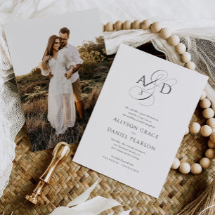 Elegant Script Monogram Photo Classic Wedding Invitation