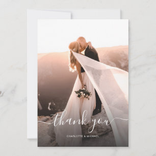 Elegant Script Monogram Photo Wedding Thank You Card
