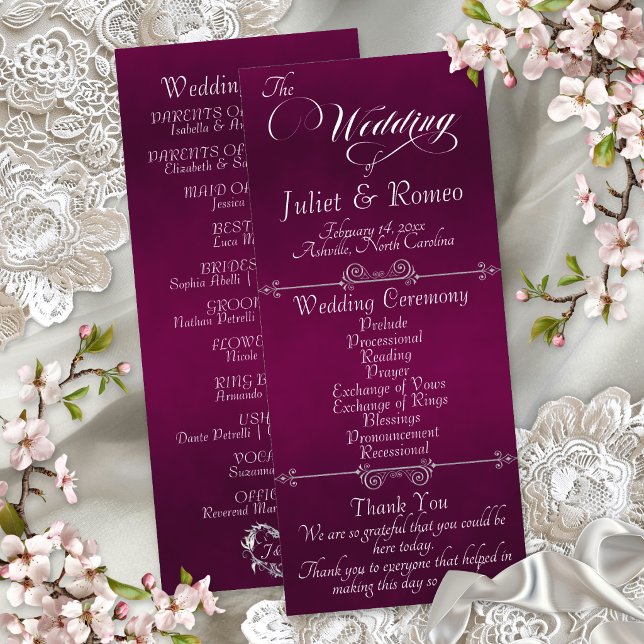 Elegant Script & Monogram - Plum Wedding Programme (Creator Uploaded)