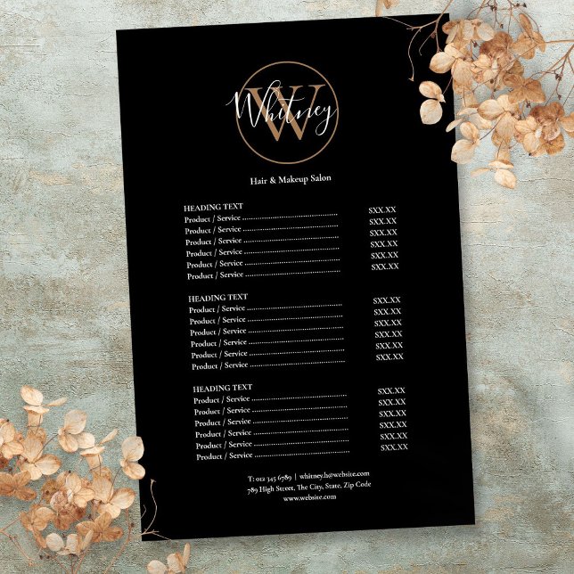Elegant Script Monogram Salon Service Menu (Elegant Script Monogram Salon Service Menu Flyer)