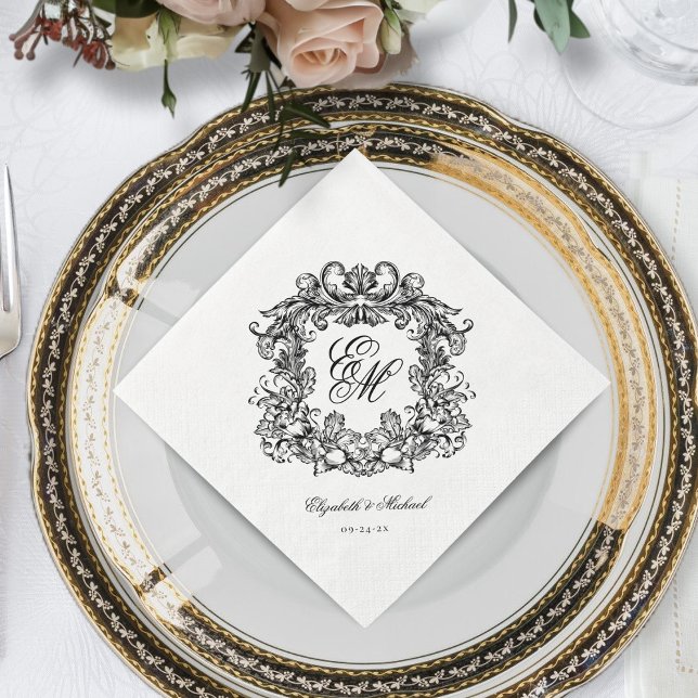 Elegant Script Monogram Wedding Crest Napkin (Creator Uploaded)
