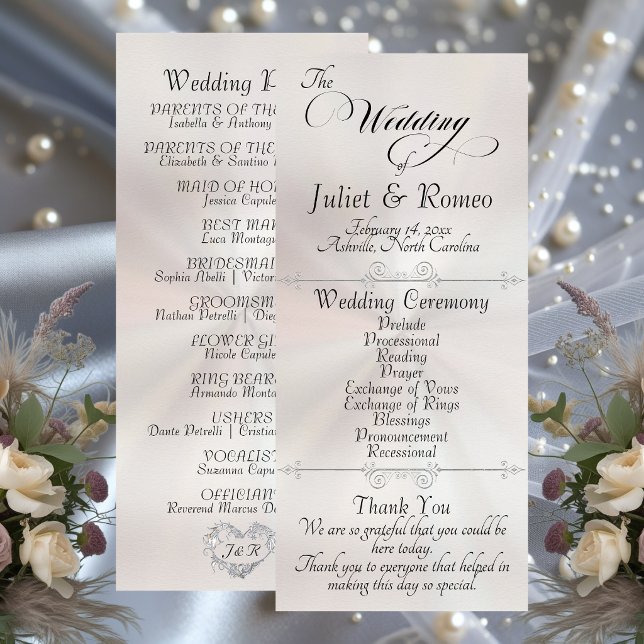 Elegant Script & Monogram - White Pearl Wedding Programme (Creator Uploaded)
