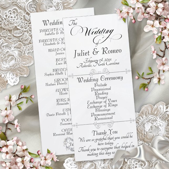 Elegant Script & Monogram - White Pearl Wedding Programme (Creator Uploaded)