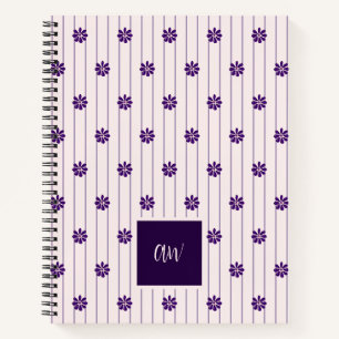 Elegant Script Monogrammed Indigo Flower Doodle Notebook
