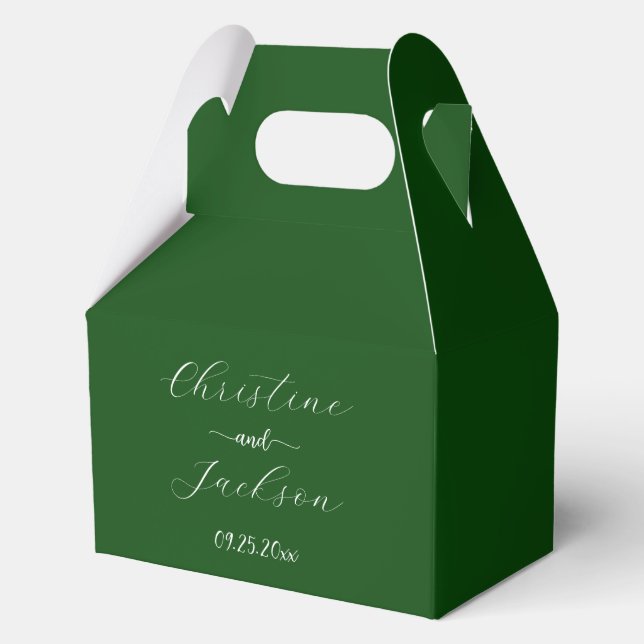 Elegant Script Moss Green Wedding Favour Box (Front)