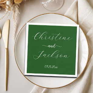Elegant Script Moss Green Wedding Napkin