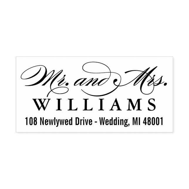 Elegant Script Mr and Mrs Wedding Return Address Rubber Stamp (Imprint)