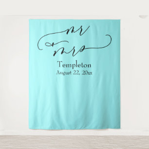 Elegant Script Mr & Mrs Aqua Photo Background Tapestry
