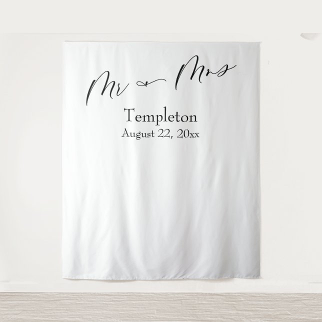Elegant Script Mr & Mrs Simple Photo Background Tapestry (Front)