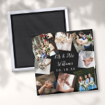 Elegant Script Mr Mrs Wedding Photo Collage Magnet<br><div class="desc">Personalise with your favourite wedding photos,  name and special date to create a unique photo collage,  memory and gift. A lovely keepsake to treasure! Designed by Thisisnotme©</div>