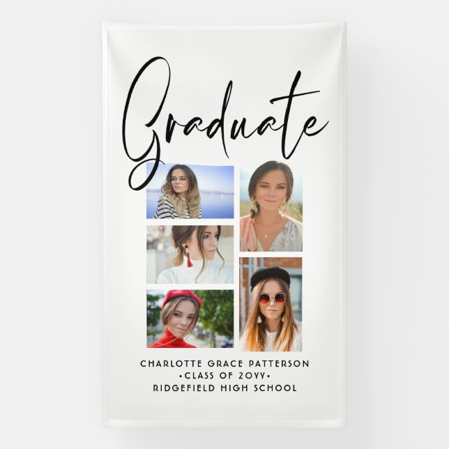 Elegant Script Multi Photo Graduation Graduate Banner (Vertical)