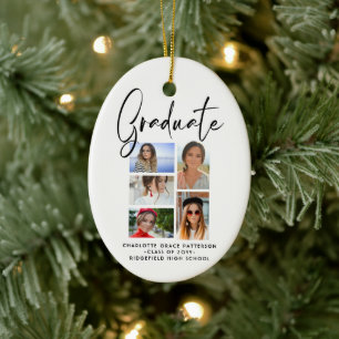 Elegant Script Multi Photo Graduation Graduate Ceramic Tree Decoration