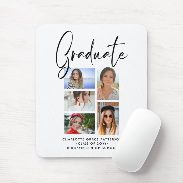 Elegant Script Multi Photo Graduation Graduate Mouse Mat (With Mouse)