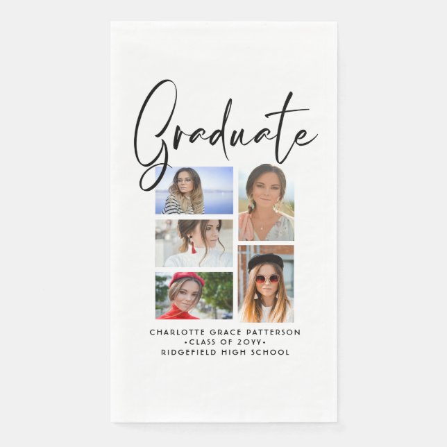 Elegant Script Multi Photo Graduation Graduate Napkin (Front)