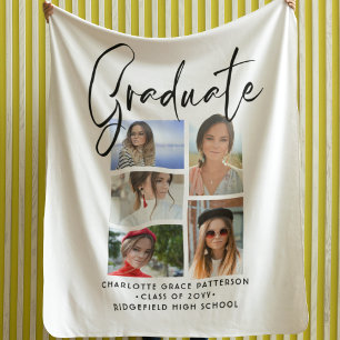 Elegant Script Multi Photo Graduation Graduate Sherpa Blanket