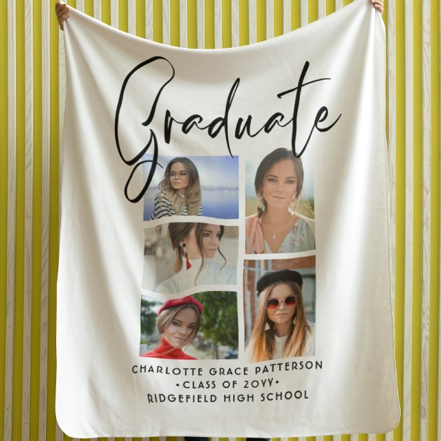 Elegant Script Multi Photo Graduation Graduate Sherpa Blanket (Creator Uploaded)