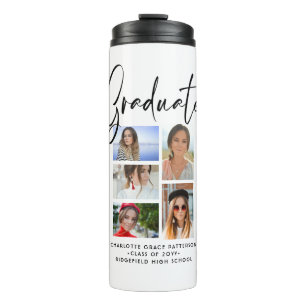 Elegant Script Multi Photo Graduation Graduate  Thermal Tumbler