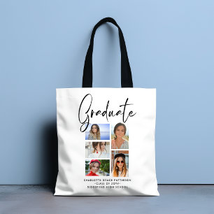Elegant Script Multi Photo Graduation Graduate Tote Bag
