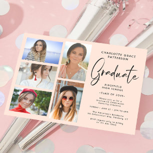 Elegant Script Multi Photo Graduation Party Invitation