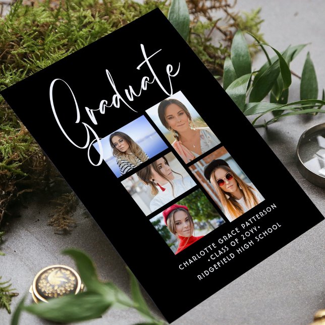 Elegant Script Multi Photo Graduation Party Invitation (Creator Uploaded)