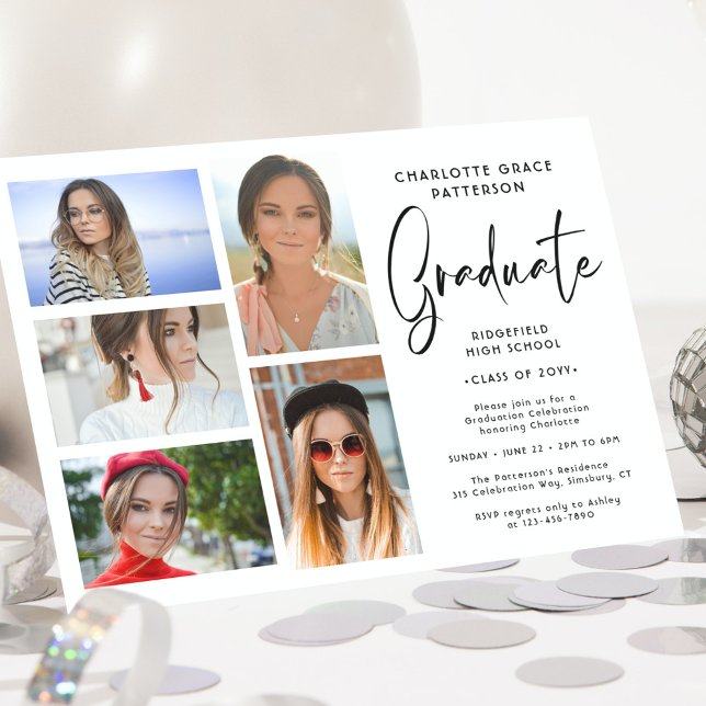 Elegant Script Multi Photo Graduation Party Invitation (Creator Uploaded)