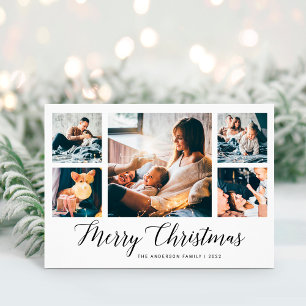 Elegant Script Multi Photo Grid   Merry Christmas Holiday Card