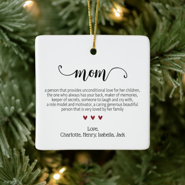Elegant Script Mum Definition Custom Christmas Ceramic Ornament (Tree)