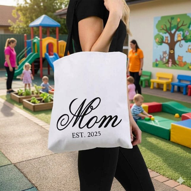 Elegant Script Mum Est Year Custom Gift Tote Bag (Elegant Script Mom Est Year Custom Gift Tote Bag)