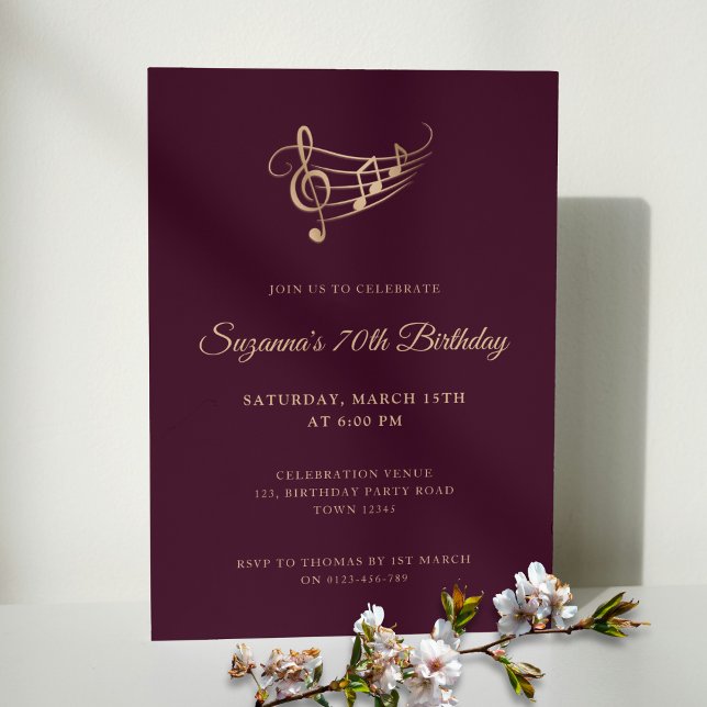 Elegant Script Music Notes Birthday Invitation (Creator Uploaded)