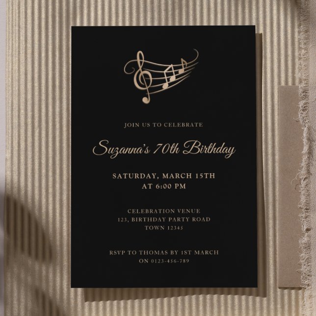 Elegant Script Music Notes Birthday Invitation (Creator Uploaded)